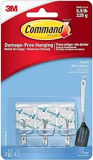 Command Wire Small Hooks Clear color, 3 hooks + 4 strips/pack | Holds 225 gr. each hook| Organize | Decoration | No Tools | Holds Strongly | Damage-Free Hanging