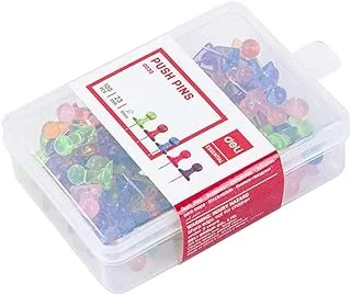 Deli E0030 Transparent Colored Push Pin 100-Pack, Multicolor