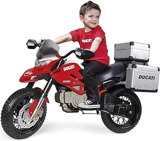 Peg Perego Ducati Enduro Ride On Toy Bike / Motorcylcle أنيقة قابلة لإعادة الشحن تعمل بالبطارية للأطفال / الأطفال الصغار / الأولاد مع مصابيح LED وأصوات واقعية ، مناسبة من سن 3 سنوات وما فوق - أحمر