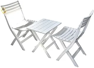 Dubai Garden Centre Table and Two Chairs Portable Sitting Set, White