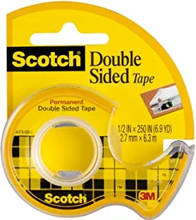 Scotch Double Sided Tape on a dispenser 1/2 x 250 in (2.7mm x 6.3m), 1 roll/dispenser | Clear Tape | Strong adhesive | Permanent | Scrapbooking | Double Sided Tape | Scotch Tape | Tape Dispenser