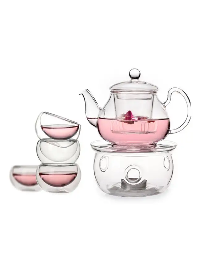 Goldedge 9-Piece Tea Set With Burner Clear 600ml