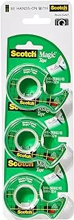 Scotch Tapes Promo 1 - Magic Tape in dispenser 3/4x300 in (19mm x 7.62m) per each, Invisible, Cuts Cleanly, general Purpose Sticky Tape, for Document Repair, Labelling and Sealing, 3 dispensers/pack