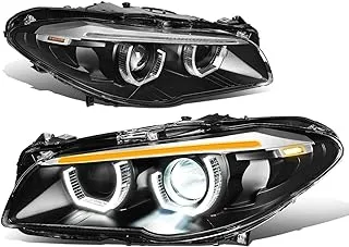 DNA MOTORING HL-3D-HID-F1010-BK LED 3D Dual U-Halo Black Housing Projector Headlight + Amber LED Side Marker Compatible with 11-13 BMW 525i 528I 528i xDrive Compatible with 11-13 BMW 535I 535I xDrive