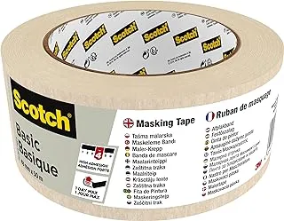 Scotch Basic Masking Tape 48mm x 50m, 1 roll/pack | Beige color | Masking and Protection | Medium to High adhesion | For walls, metal, wood and more | Easy to Remove with no residue