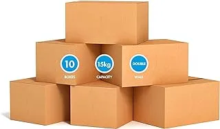 MARKQ [10 Pack] Small Double Wall 100% Recyclable Corrugated Cardboard Moving Boxes with 15 KG capacity, 41 x 33 x 33 cm Brown Carton for Packaging, Shipping and Storage, 5 ply