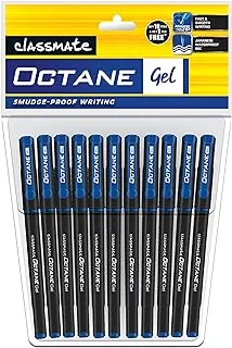 Classmate 4030186 11 Count (Pack of 1) Octane- Blue Gel Pens 11) Smooth Writing Pens| Water-proof Ink For Smudge-free Writing| Preferred By Students Exam & Class Notes| Study At Home Essentials Black