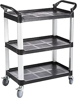 Black Plastic Small Heavy Duty Rolling Utility Cart - 3 Shelves - 32