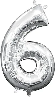 RGLT 6 SILVER Number Balloons 32inch Helium Birthday Foil Mylar Digital for Engagement Wedding Bridal Shower Anniversary, 6S