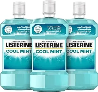 Listerine Cool Mint Mouthwash, Pack of 3x500ml, 24 Hour Protection Against Plaque, Refreshing Sensation, for a Healthier Mouth