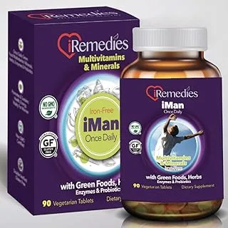 I Man Once Daily Multivitamins & Minerals With Green Foods, Herbs, Enzymes & Probiotics 90'S Vegetarian Tablets From Iremedies…