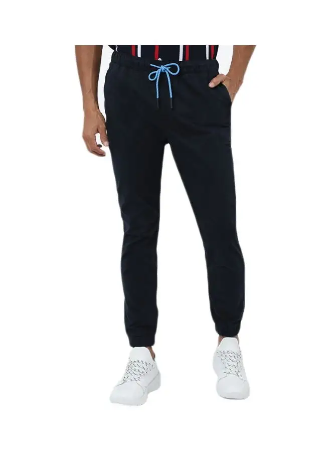 R&B Solid Pattern Joggers Navy Blue