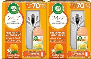 Air Wick Air Freshener Freshmatic Auto Spray Sparkling Citrus Gadget and Refill, Eliminates Bad Odour like Cat Litter Smell, 250 ml (Pack of 2)