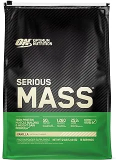 Optimum Nutrition (ON) Serious Mass: High Protein Muscle Building & Weight Gainer Protein Powder, 50 Grams of Protein, Vitamin C, Zinc And Vitamin D For Immune Support - Vanilla, 12 Lbs (5.44 KG)