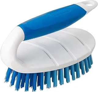 Kleaner Elliott Iron Shaped Scrubbing Brush with Curved Grip Handle, Durable hard synthetic plastic fibres, Ergonomic shape ideal for deep cleaning, BPA free Blue