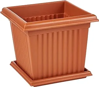 Cosmoplast Plastic Sqaure Planter 10 Liters With Tray, Terracotta, Iffpxx112Tc