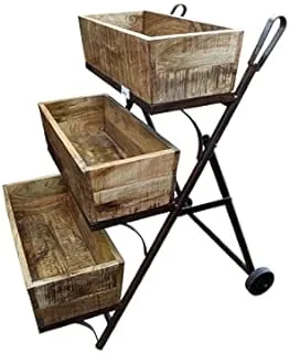 Dubai Garden Centre Iron Wood Trolley