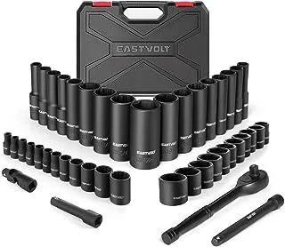 Eastvolt Mechanic Tool Kits, Drive Socket Set, 46 Pieces, with 72 Teeth Reversible Ratchet, Metric/SAE (ASK06), One Size