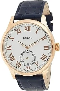 GUESS WATCHES Mens Quartz Watch, Analog Display and Leather Strap W1075G1, Black