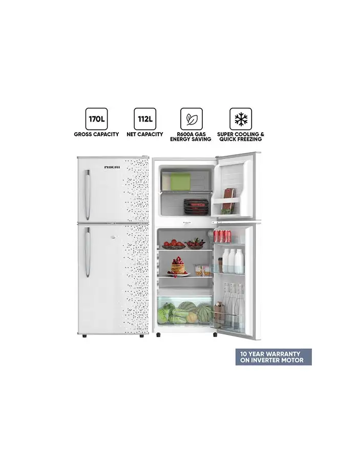 NIKAI 170L Gross / 112L Net, Double Door Refrigerator With Vegetable Crisper And Adjustable Glass Shelves, Convenient Defrosting And Temperature Control, Ideal For Kitchen, Bedroom, Office And Hotels 294 kW NRF170DN3M Grey