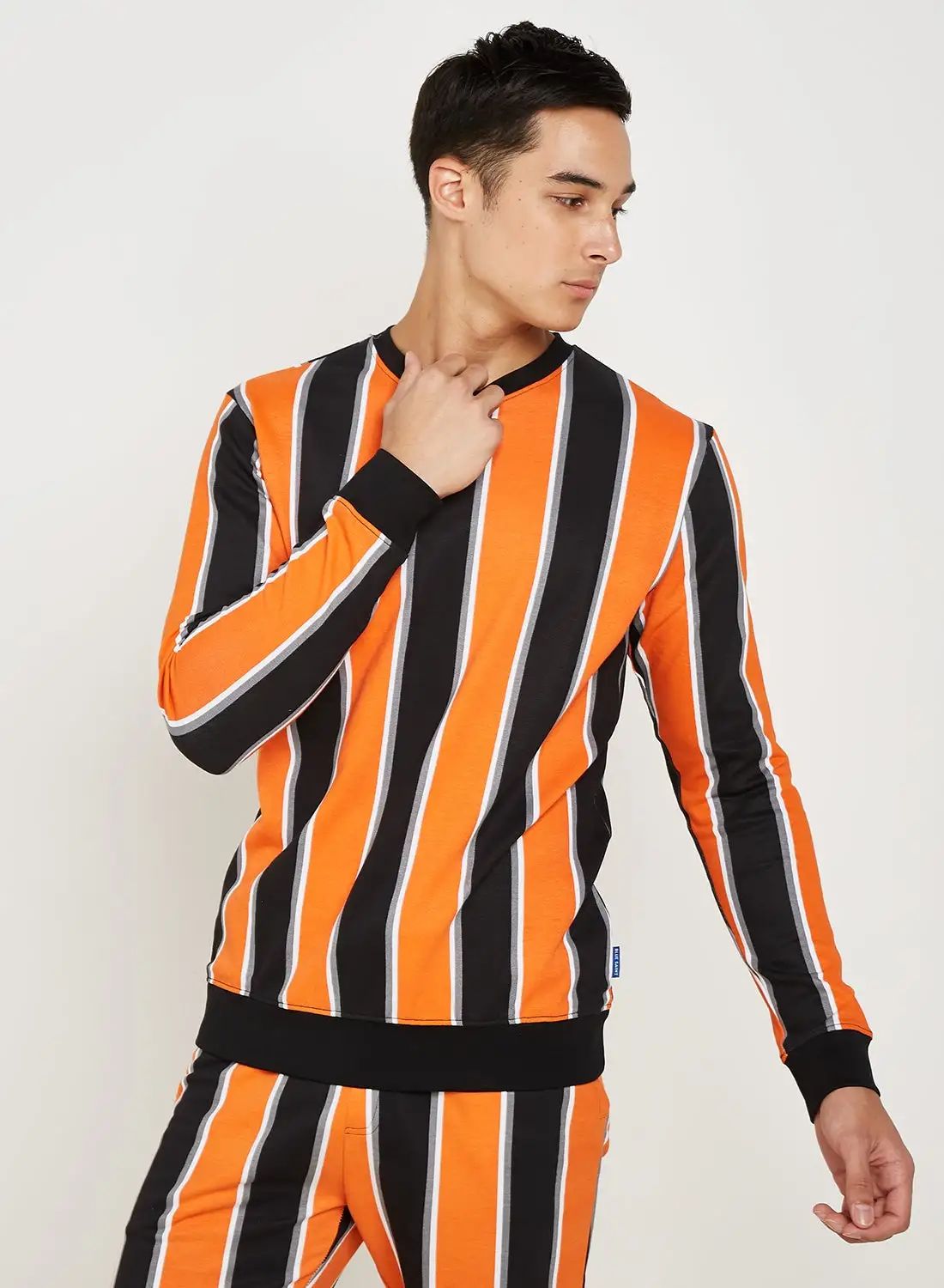 Blue Saint Striped Regular Fit Sweatshirt Orange/Black