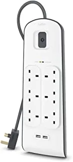 Belkin 6 Way 2 Meter Surge Protection Strip with x 2.4 Ampere USB Charging