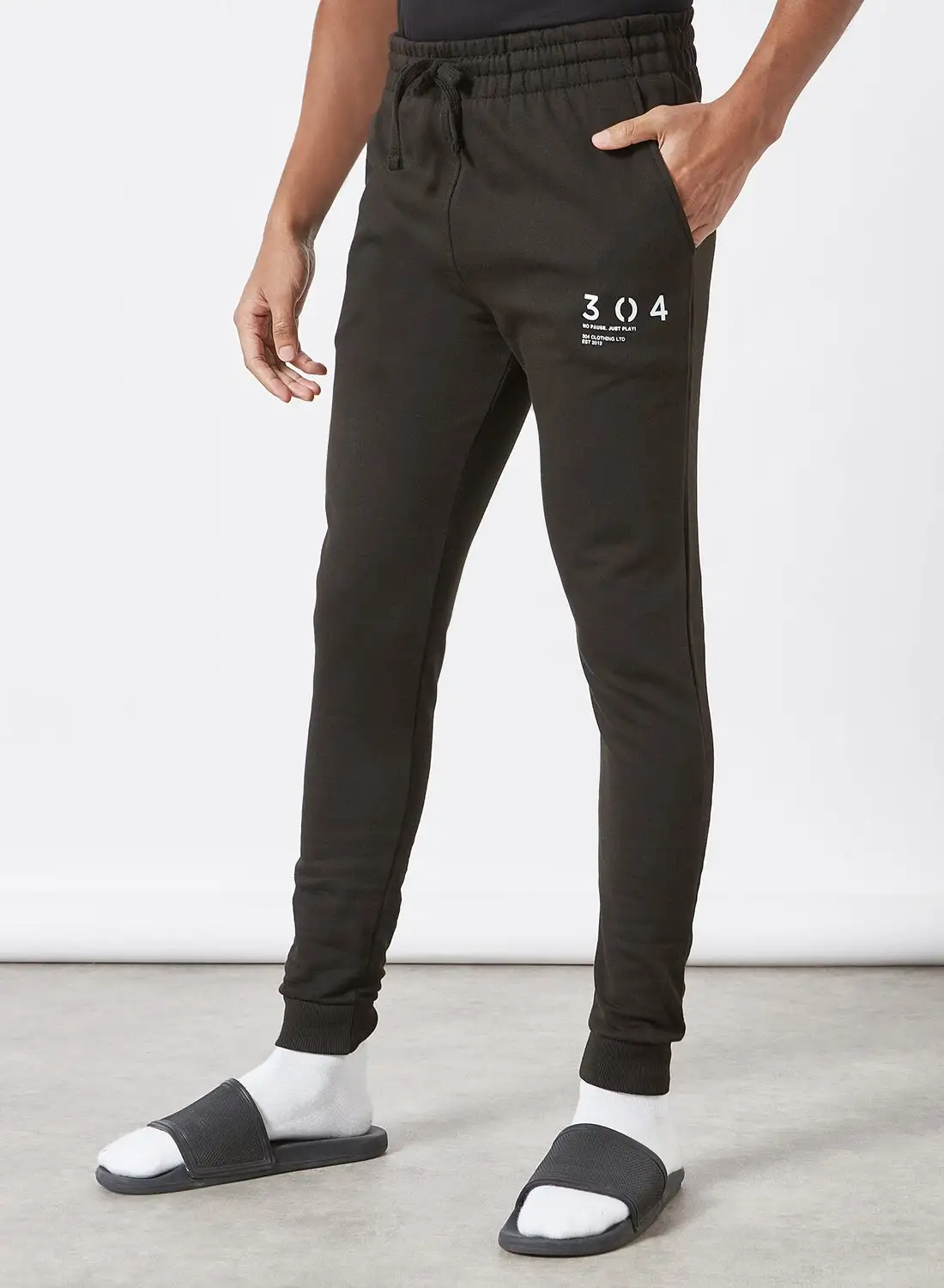 304 Stamp Print Joggers Black