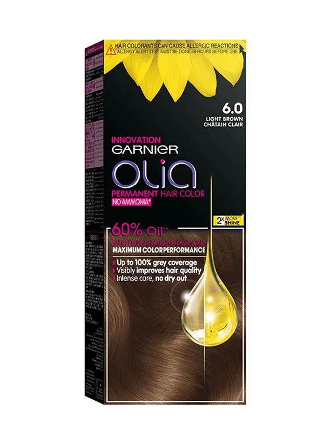 Garnier Olia No Ammonia Permanent Haircolor Powered Color 6.0 Light Brown