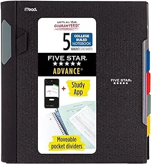 Five Star Advance Spiral Notebook, 5 Subject, College Ruled Paper, 200 Sheets, 28 x 21.6 cm, Black (73144)