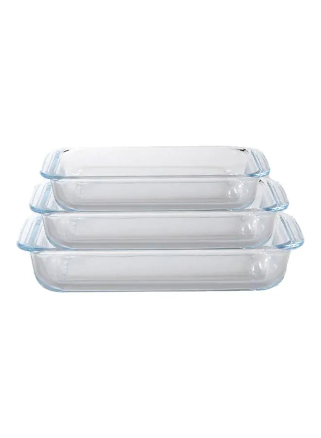 Royalford 3-Piece Borosilicate Rectangular Glass Baking Tray Set Clear Baking Tray 1, Baking Tray 2.2, Baking Tray 3Liters