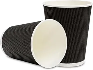 500-CT Disposable Black 12-OZ Hot Beverage Cups with Ripple Wall Design: No Need for Sleeves - Perfect for Cafes - Eco-Friendly Recyclable Paper - Insulated - Wholesale Takeout Coffee Cup