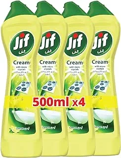 JIF Cream Cleaner, with micro crystals technology, Lemon, eliminates grease, burnt food & limescale stains, 4 x 500ml