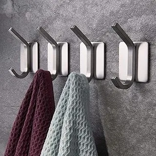 Sulfar Self Adhesive Hooks 4 Pack, Brushed Stainless Steel Adhesive Door Hooks, Heavy Duty Wall Hooks for Hanging Towels, Robes, Coats, Keys, Calendars Bathroom Home Kitchen, No Drill Glue Needed