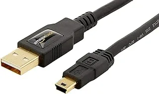 Amazon Basics USB-A to Mini USB 2.0 Fast Charging Cable, 480Mbps Transfer Speed with Gold-Plated Plugs, 1.8 meters, Black