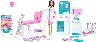 Barbie Fast Cast Clinic Playset with Brunette Barbie Doctor Doll, 4 Play Areas, 30+ Play Pieces