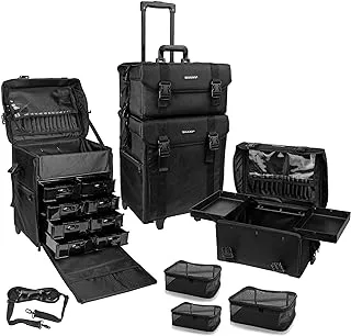 Shany Soft MakEUp Artist Rolling Trolley Cosmetic Case With Free Set Of Mesh Bags - Jet Black