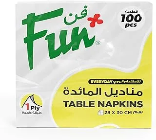 Fun Everyday 1-Ply Paper Napkin Tissue Paper 28X30cm, White, Pack Of 100