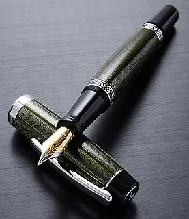 Xezo Maestro Diamond Cut, Lacquered, Handcrafted Platinum Plated Fine Fountain Pen, (Maestro LG Moldavite F), Moldavite Green