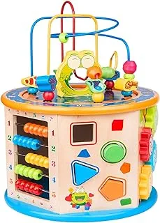 Mumoo Bear Activity Cube Toys For Kids Wooden 8-In-1 Activity Blocks Educational Bead Maze Toys Boys Girls Activity Center (Large)