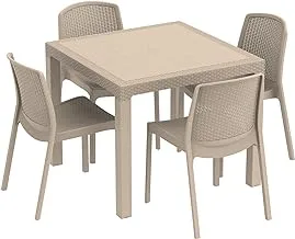 Cosmoplast Cedarattan 4 Seater Outdoor Dining Set of Table & Chairs, Warm Taupe