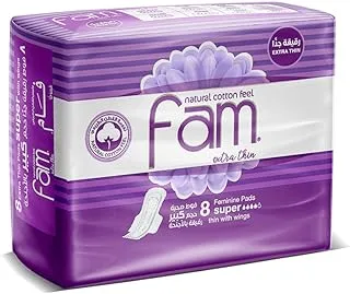 Fam Natural Cotton Feel, Extra Thin, Wings Super Sanitary Pads, 8 Pads