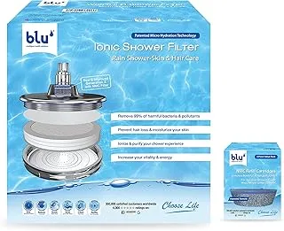 blu Ionic Shower Head & Shower Filter - Rain Shower + 3 units NMC Filters bundle - Removes Chlorine & Harmful Pollutants - Prevent Hair Loss & Moisturize Your Skin, Chrome