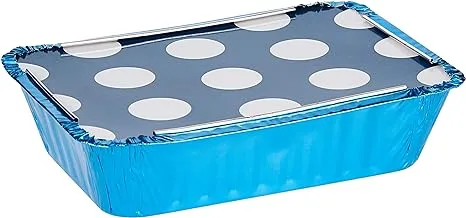 16-Oz Rectangular Disposable Aluminum Foil Food Containers With Flat Board Lids: Great For Restaurant Take Out, Catered Events And Meal Prep - Blue Polka Dot Lid 200-Ct Restaurantware