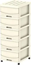 Cosmoplast Cedargrain 5 Tiers Storage Cabinet With Drawers and Wheels, Off White