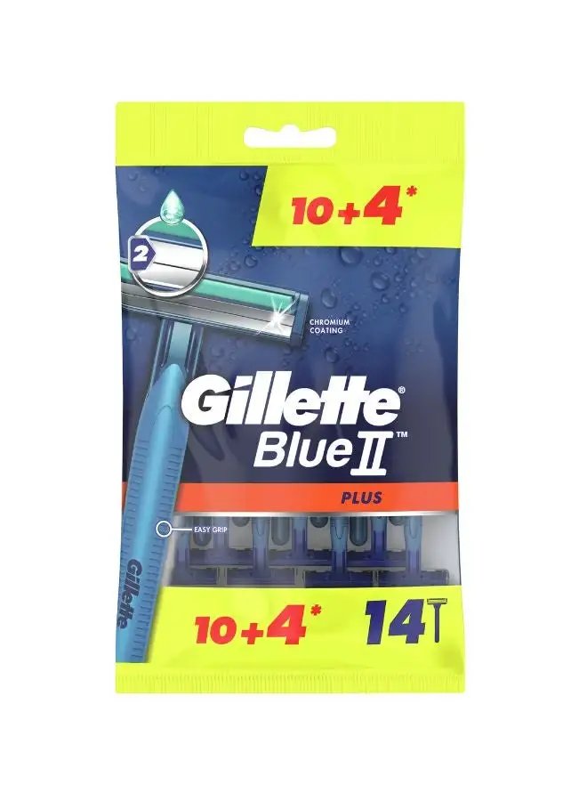 Gillette Blue II Plus Mens Disposable Razors 10+4 Count