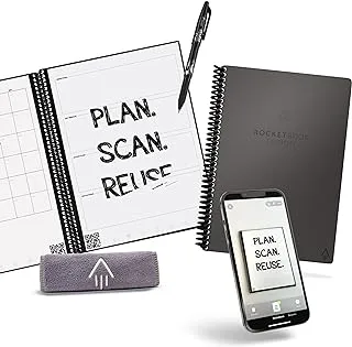 Rocketbook Fusion Smart REUsable Notebook - Calendar, To-Do Lists, And Note Template Pages With 1 Pilot Frixion Pen And 1 Microfiber Cloth Included - Deep Space Gray Cover, Executive Size (6