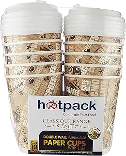 Hotpack Double Wall Cup with Lid, 12 Oz, 10 pieces