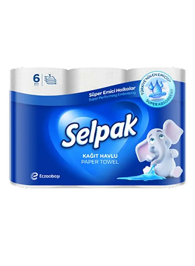 Selpak Super Absorbent Kitchen Paper Towel 80 Sheets x 3Ply, Pack of 6 Rolls