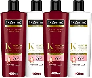 TRESemme Keratin Smooth and Straight Shampoo with Argan Oil, 400ml (Pack of 2) + TRESemme Keratin Smooth and Straight Conditioner