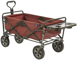 Mac Sports Heavy Duty Steel Frame Collapsible Folding 150 Pound Capacity Outdoor Garden Utility Wagon Yard Cart with Table and Cup Holders, Maroon